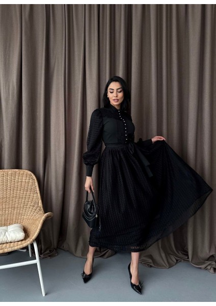 Ithal Tül Kumaş Dantel Detaylı & Astarlı Elbise(Kuşak Dahildir) fırsatları