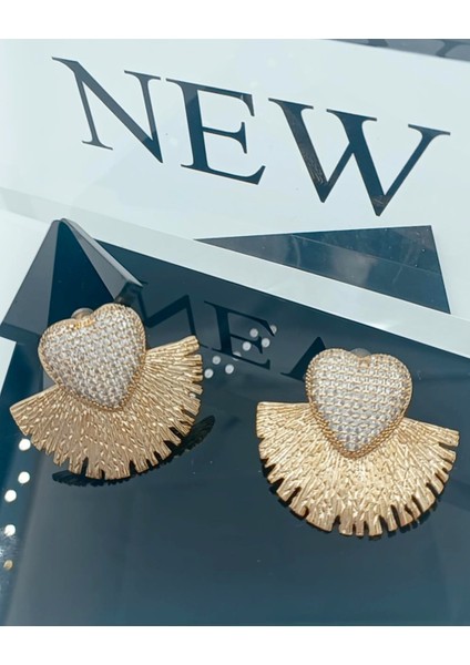 Gold Işıltı Kalp Küpe