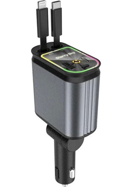 4'ü 1 arada Çift USB Bağlantı Çakmaklık, Type-C Hızlı Şarjlı 66W,Geri Çekilebilir Araç Telefon Şarj Cihazı