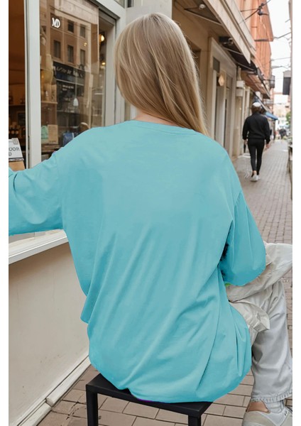 Kadın Mint Yeşili Basic Düz Baskısız Oversize Salas T-Shirt fiyatları