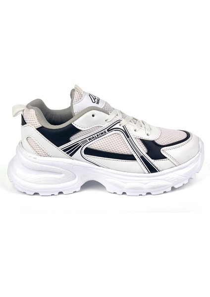 Kadın Beyaz Siyah Hafif Fileli Günlük Rahat Sneaker Spor Ayakkabı