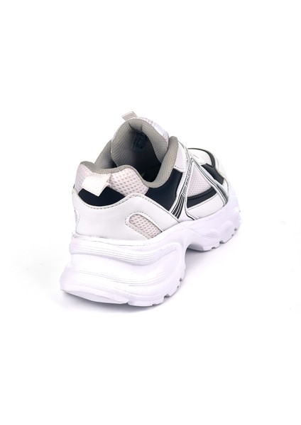 Kadın Beyaz Siyah Hafif Fileli Günlük Rahat Sneaker Spor Ayakkabı