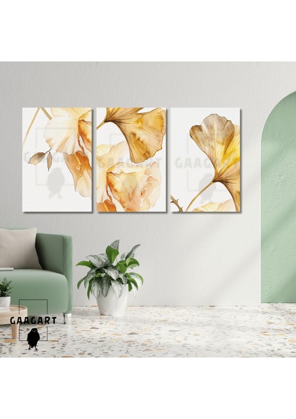 3'lü Kanvas Salon Tablosu Seti Soyut Soft Çiçek Tasarımı