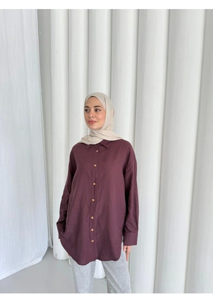 Düğme Keten Gömlek-Bordo 1362 modelleri
