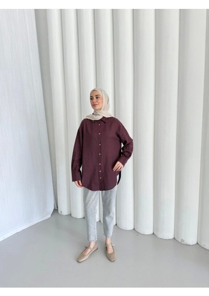 Düğme Keten Gömlek-Bordo 1362 fırsatları