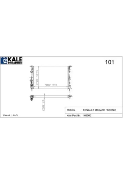 Motor Radyator Megane Scenıc 1,4 / 1,6 / 1,9 / 2,0 Klımasız (2 Sıra Al+Pl Sıstem) / (570X377,5X28)