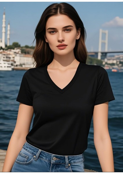 2li Kadın V Yaka T-Shirt Günlük Rahat Tişört modelleri