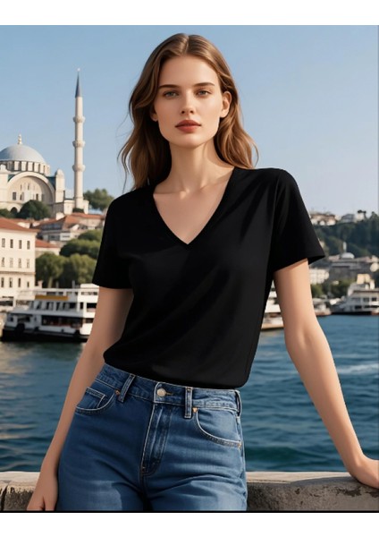 2li Kadın V Yaka T-Shirt Günlük Rahat Tişört fırsatları