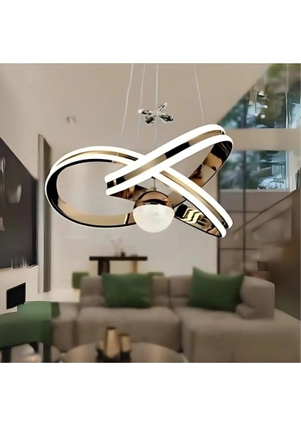 Belloni Gold 3 Renk Ledli Modern Özel Tasarım Sarkıt Ledli Avize Salon Avizesi