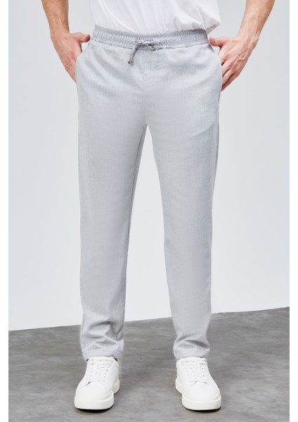 Erkek Gri Relaxed Fit Yandan Cepli Beli Lastikli Bağcıklı Duble Paça Jogger Pantolon BOLT-1998