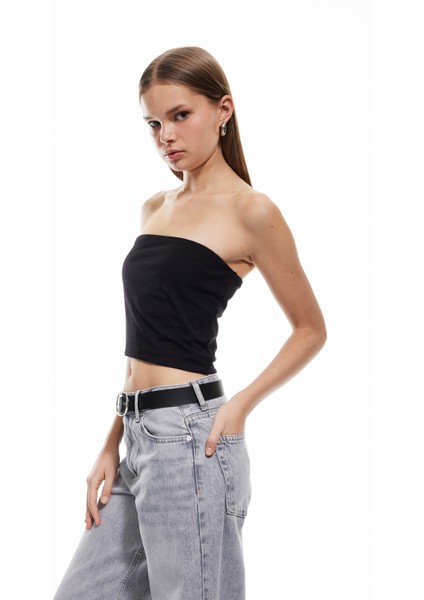 Yeni Sezon Pamuklu Straplez Kolsuz Slim Fit Crop Bluz
