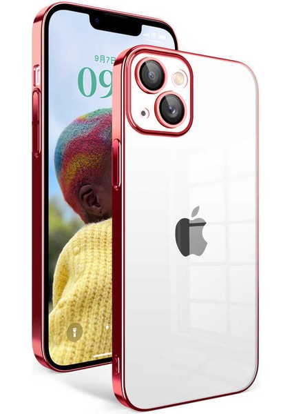 iPhone 14 Uyumlu Kamera Korumalı Renkli Çerçeveli Iktk Garaj Kapak-Kırmızı