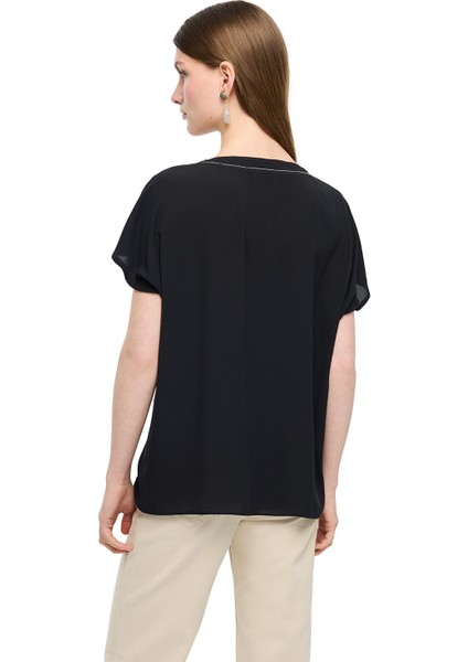 Siyah Ametist Rahat Kalıp V-Yaka Bluz modelleri