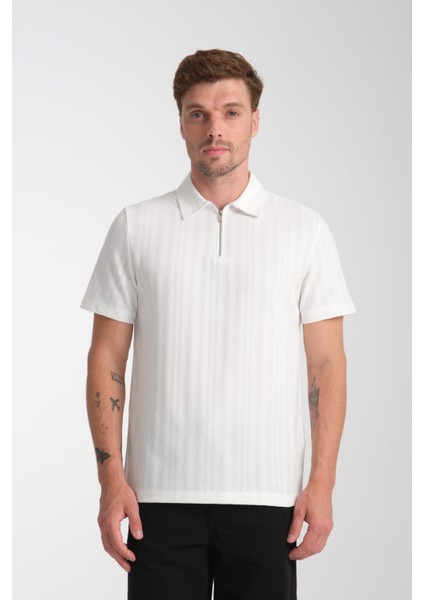 %100 Pamuk Erkek Fermuar Detaylı T-Shirt - Soft ve Basic Günlük Kullanım