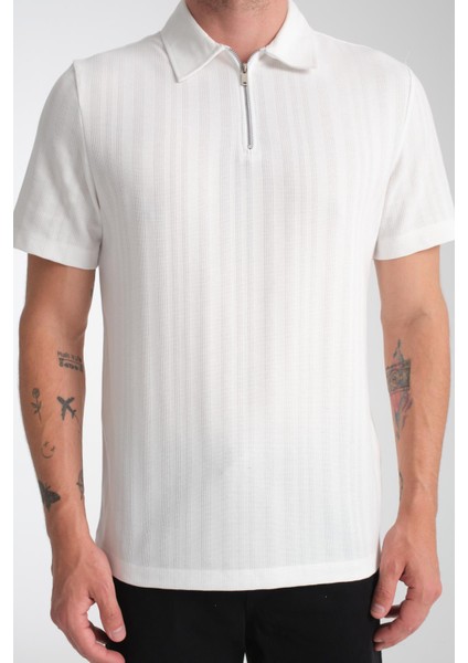 %100 Pamuk Erkek Fermuar Detaylı T-Shirt - Soft ve Basic Günlük Kullanım