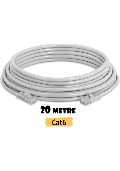 Cat6 Internet Ethernet Kablosu Utp Patch High Speed (20 Metre) Açık Gri