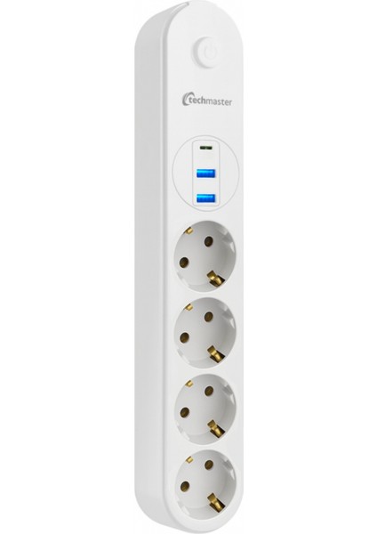 2 Usb+Type-C Akım Çocuk Korumalı 4lü Priz 2mt Beyaz