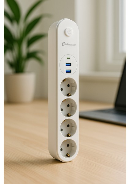 2 Usb+Type-C Akım Çocuk Korumalı 4lü Priz 2mt Beyaz