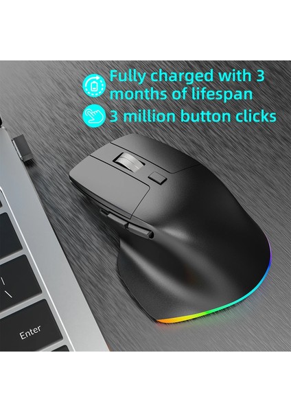 Kablosuz Mouse Bluetooth 5.0/4.0 + 2.4g Ergonomik Şarjlı Sessiz Rgb Mouse Modern Tasarım Işıklı indirimleri