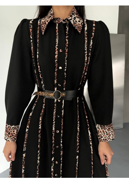 Leopar Detaylı Atlas Kumaş Elbise(Kemer Dahildir) fiyatları