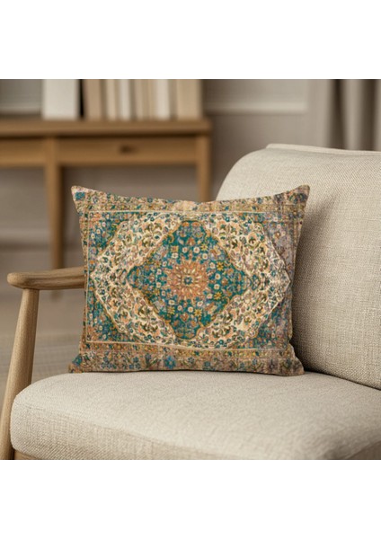 Iran Stilinde Saray Halısı Desenli Çift Taraflı 43X43 cm Dekoratif Kırlent Kılıfı