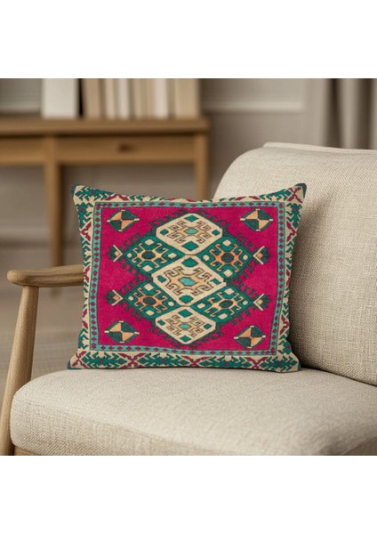 Renk Bloklu Etnik Kırlent Kılıfı Kare