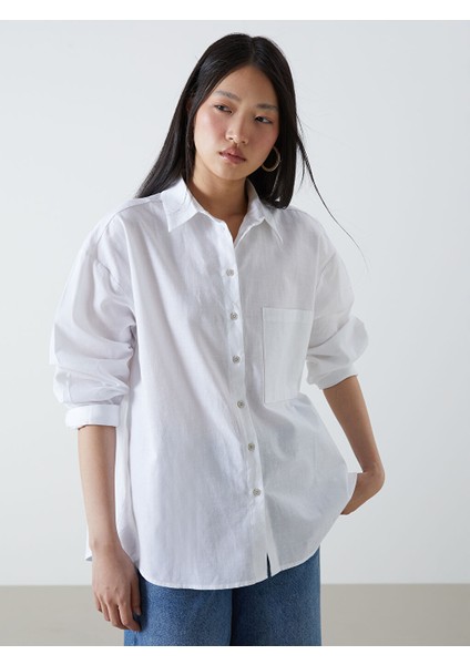 Yeni Sezon Oversize Keten Karisimli Kadin Gomlek - S5I327Z8