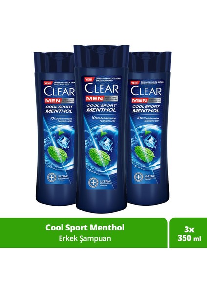 Men Kepeğe Karşı Etkili Şampuan Cool Sport Menthol Ferahlatıcı Mentol Etkisi 350 ml x 3 Adet