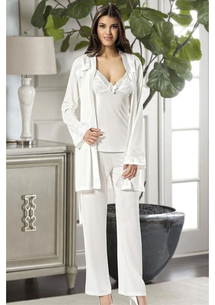 2030 Kadın Ekru Sabahlıklı Pijama Takım modelleri
