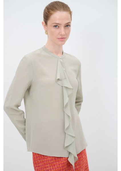 Volanlı Ipek Gömlek Olive 13044963000