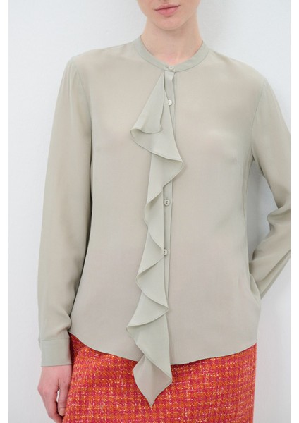 Volanlı Ipek Gömlek Olive 13044963000 fiyatları