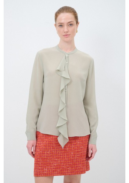 Volanlı Ipek Gömlek Olive 13044963000 fırsatları