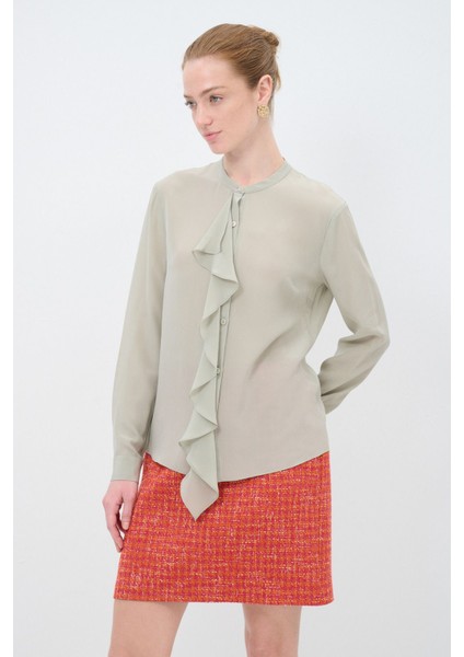 Volanlı Ipek Gömlek Olive 13044963000 indirimleri