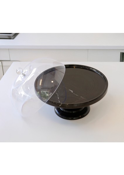 Gaia 32CM Mermer Ultra Geniş ve Ayaklı Kek & Pasta Sunumluğu - Mermer Kek Standı - Plastik Fanus Dahildir - Beyaz Kek Fanusu, Siyah Kek Fanusu, Mermer Kek Fanusu - Lüks Pasta Fanusu indirimleri