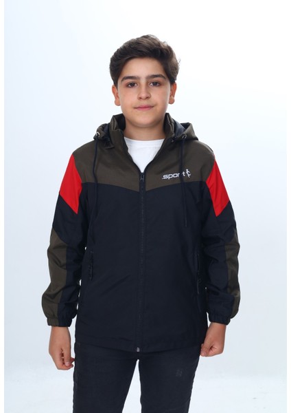 Erkek Çocuk Sport Baskılı Kapüşonlu Yağmurluk