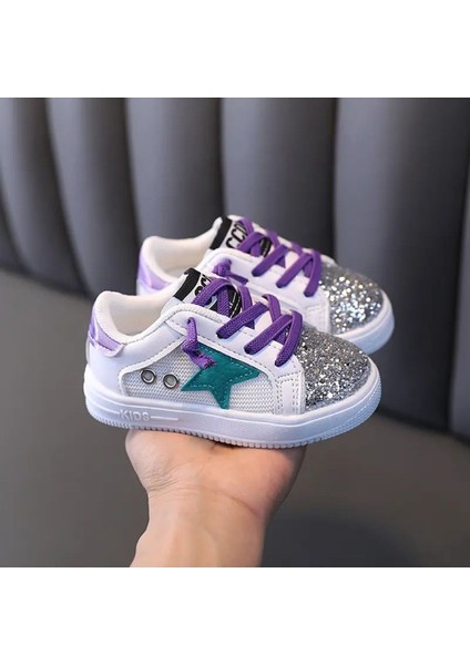 Junisteps Yıldız ve Pul Detaylı Kız Çocuk Sneaker - Mor