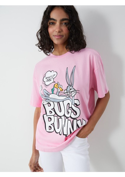 Yeni Sezon Bisiklet Yaka Bugs Bunny Baskili Kadin Tisort - S5GV88Z8