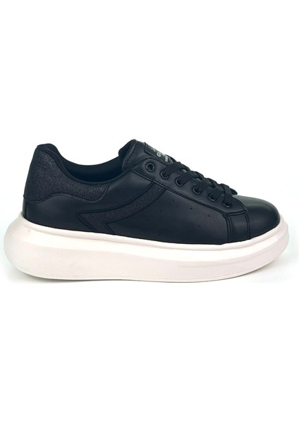 Kadın Siyah Beyaz Simli Rahat Günlük Sneaker Spor Ayakkabı