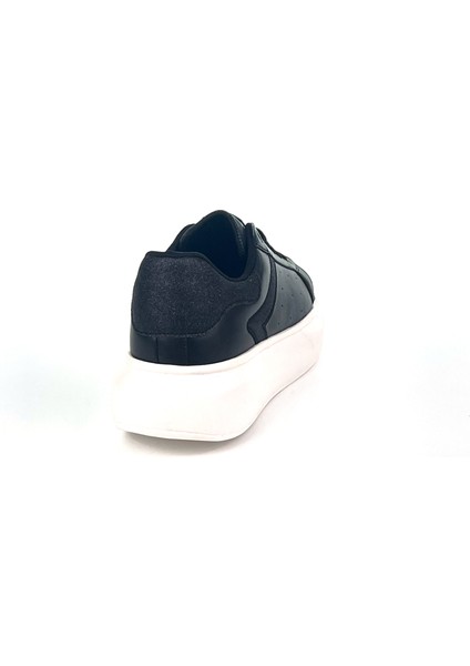 Kadın Siyah Beyaz Simli Rahat Günlük Sneaker Spor Ayakkabı