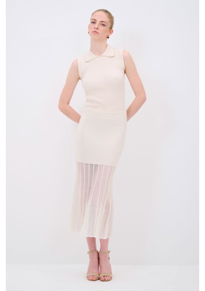 Tül Detaylı Triko Etek Vanilya 12745174000