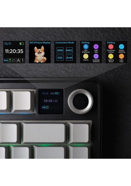 F75 Max Mekanik Rgb Tkl Reaper Switch Kablosuz Makrolu Hot Swap Klavye Gri