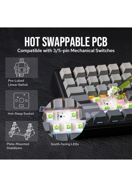 F75 Max Mekanik Rgb Tkl Reaper Switch Kablosuz Makrolu Hot Swap Klavye Gri