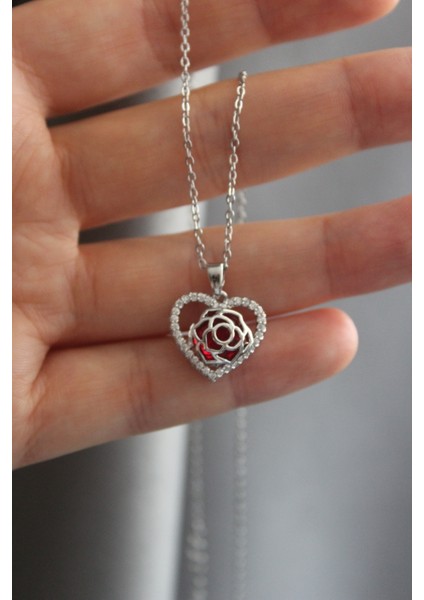 Collare Rosae Kalbinde Gül Kolyesi Zirkon Kolye (çelik kolye)