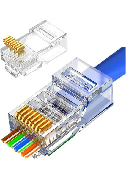 Yeni Nesil (Delikli - Açık Uçlu) Cat6 Ez RJ45 Jack (100 Adet) + Renkli Kılıf (50 Adet)