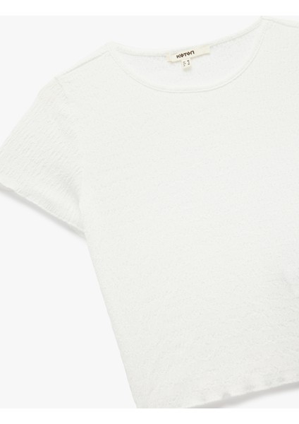 Yeni Sezon Bürümcük Kumaş Dokulu Kısa Kollu Bisiklet Yaka Crop Tişört modelleri