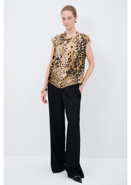 Degaje Yaka Kolsuz Bluz Leopar Desenli 11544281004