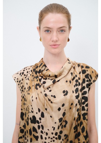 Degaje Yaka Kolsuz Bluz Leopar Desenli 11544281004