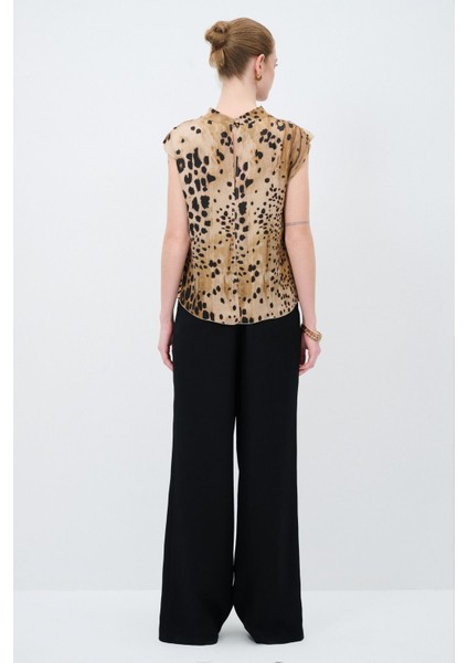 Degaje Yaka Kolsuz Bluz Leopar Desenli 11544281004