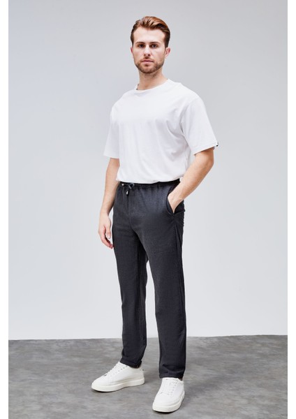 Erkek Antrasit Relaxed Fit Yandan Cepli Beli Lastikli Bağcıklı Duble Paça Jogger Pantolon BOLT-1995