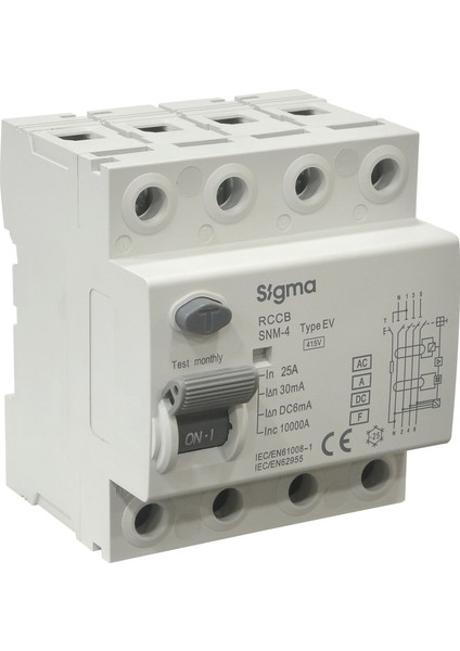 Araç Şarj Üniteleri Için 4X25A 30MA Ac +6ma Dc Kaçak Akım Rölesi